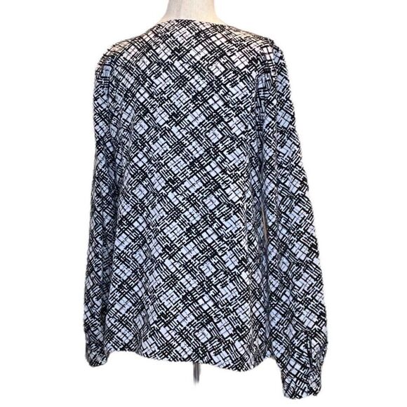 Van Heusen Tunic Top Blouse Women's M Black White Print Long Sleeve Polyester - Picture 4 of 7